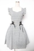 Amavel / Wレースアップチェックワンピース F グレー Y-26-01-16-142-CA-OP-SZ-ZY