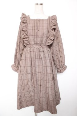 画像1: m petit by misako / CHKフリルOPナガ ワンピース M 中茶 Y-26-01-16-165-LO-OP-SZ-ZY