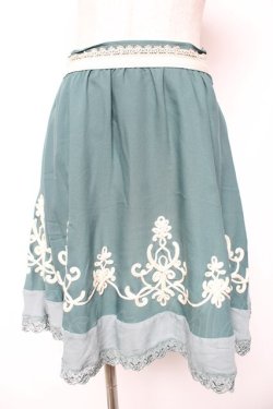 画像1: axes femme / バイカラーコード刺繍スカート M ミント Y-26-01-16-203-AX-SK-SZ-ZY