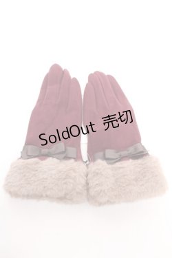 画像1: axes femme / ファー×リボン手袋  ワイン Y-26-01-16-004-AX-ZA-SZ-ZY
