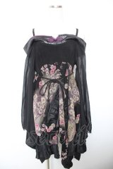 Qutie Frash / ちりめんシフォン着物袖チュニック  黒 Y-26-01-18-048-QU-JA-SZ-ZY