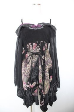画像1: Qutie Frash / ちりめんシフォン着物袖チュニック  黒 Y-26-01-18-048-QU-JA-SZ-ZY