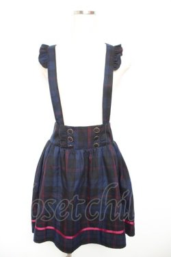 画像1: Amavel / フリルサス付チェックスカート  ネイビー Y-26-01-18-076-CA-SK-SZ-ZY