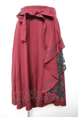 画像1: axes femme / リボン付フリルスカート M ワイン Y-26-01-18-106-AX-SK-SZ-ZY