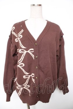 画像1: axes femme / リボンジャガードバイカラーカーディガン  ブラウン Y-26-01-18-028-AX-TO-SZ-ZY