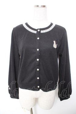 画像1: axes femme / 袖口×胸元ネコ刺繍カットカーディガン F 黒 Y-26-01-18-034-AX-TO-SZ-ZY