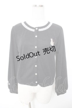 画像1: axes femme / 袖口×胸元ネコ刺繍カットカーディガン F 黒 Y-26-01-18-034-AX-TO-SZ-ZY