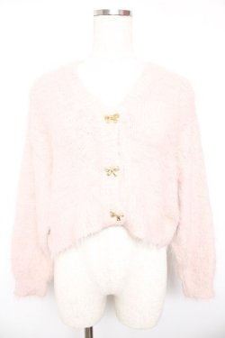 画像1: F i.n.t / リボン釦フェザーニットカーディガン F ピンク Y-26-01-18-038-CA-TO-SZ-ZY