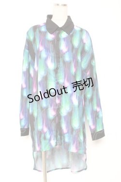 画像1: Drug Honey / 幻影鬼炎柄テールカットシャツ  黒 Y-26-01-20-031-PU-BL-SZ-ZI