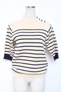 画像1: F i.n.t / ヴィンテージボーダー5分袖ニットプルオーバー F ベージュ×ネイビー Y-26-01-20-005-CA-TO-SZ-ZY