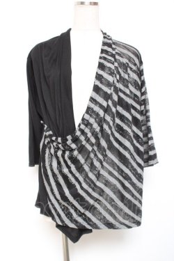 画像1: ALGONQUINS / ボーダー切替ボレロ F 黒×グレー Y-26-01-20-051-AL-TO-SZ-ZY