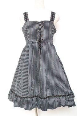 画像1: MIHO MATSUDA / 胸元レースアップジャンパースカート M ネイビー Y-26-01-20-062-GO-OP-SZ-ZY