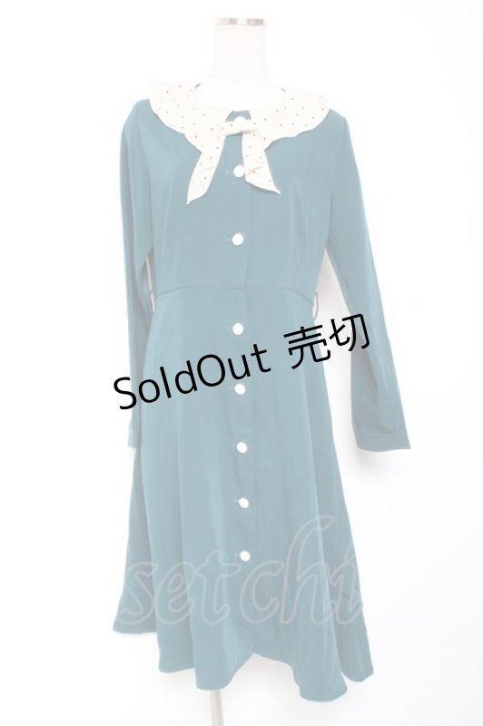 画像1: Fi.n.t / タイ付きドットクレリック衿ワンピース  グリーン Y-26-01-20-068-CA-OP-SZ-ZI (1)