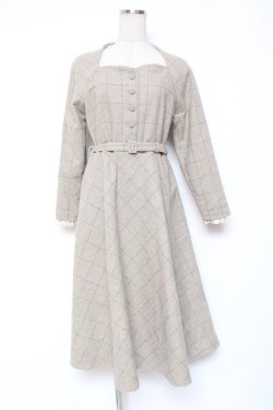 画像1: an another angelus / スイートハートネックラインチェックワンピース F ベージュ Y-26-01-20-072-CA-OP-SZ-ZY