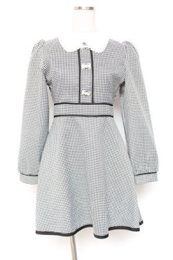 画像1: evelyn / リボンビジュー襟ミニワンピース  黒 Y-26-01-20-085-LO-OP-SZ-ZS