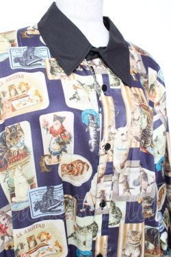 画像3: Perla nell' ostrica / ビンテージキャットシャツ  ネイビー Y-26-01-20-086-EL-BL-SZ-ZI