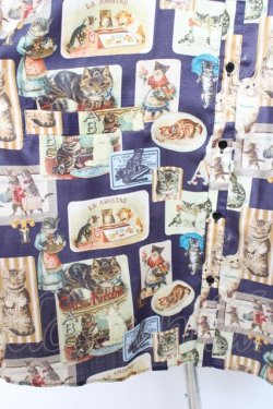 画像4: Perla nell' ostrica / ビンテージキャットシャツ  ネイビー Y-26-01-20-086-EL-BL-SZ-ZI