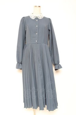 画像1: m petit by misako / レース襟プリーツワンピース L ブルー Y-26-01-20-094-LO-OP-SZ-ZY