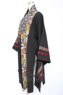 画像2: Qutie Frash / 和柄切替着物ロングカーディガン  黒×赤 Y-26-01-20-111-QU-JA-SZ-ZI