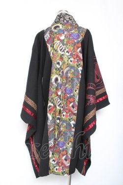 画像3: Qutie Frash / 和柄切替着物ロングカーディガン  黒×赤 Y-26-01-20-111-QU-JA-SZ-ZI