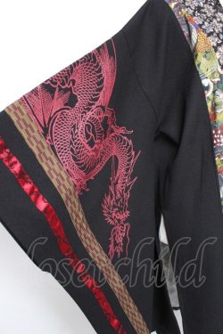 画像4: Qutie Frash / 和柄切替着物ロングカーディガン  黒×赤 Y-26-01-20-111-QU-JA-SZ-ZI