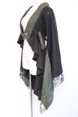 画像2: Qutie Frash / 着物ロングカーデ  黒×緑 Y-26-01-20-113-QU-JA-SZ-ZI