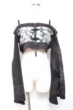 画像1: Qutie Frash / 和柄オフショルショートボレロ  黒 Y-26-01-20-014-QU-TO-SZ-ZY