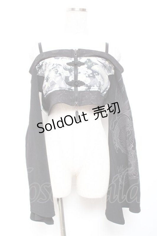 画像1: Qutie Frash / 和柄オフショルショートボレロ  黒 Y-26-01-20-014-QU-TO-SZ-ZI (1)