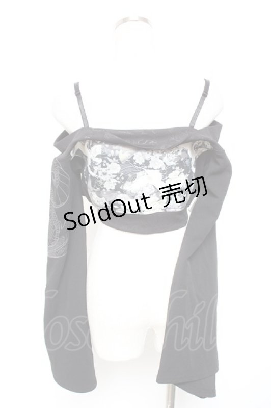 画像2: Qutie Frash / 和柄オフショルショートボレロ  黒 Y-26-01-20-014-QU-TO-SZ-ZI (2)