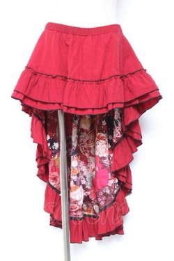 画像1: Qutie Frash / 裏地和柄後ろロングスカート  赤 Y-26-01-20-142-QU-SK-SZ-ZY