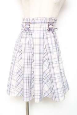 画像1: Amavel / ダブルレースアップはぎフレアチェックスカート  ラベンダー Y-26-01-20-157-CA-SK-SZ-ZS