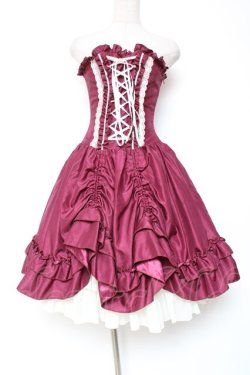 画像1: ATELIER PIERROT / バッスルコルセットワンピース  ワイン×ホワイト Y-26-01-20-172-EL-OP-SZ-ZI