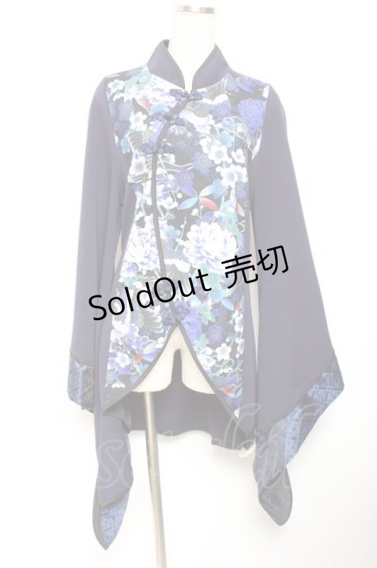 画像1: Qutie Frash / チャイナ着物袖チュニック  黒×青 Y-26-01-20-022-QU-TO-AS-ZI (1)