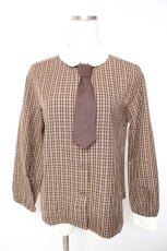 画像1: F i.n.t / プチネクタイ付きクレリックチェックシャツ F ブラウン Y-26-01-22-074-CA-BL-SZ-ZT389 (1)