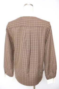 画像2: F i.n.t / プチネクタイ付きクレリックチェックシャツ  ブラウン Y-26-01-22-075-CA-BL-SZ-ZY