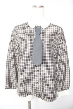 画像1: F i.n.t / プチネクタイ付きクレリックチェックシャツ  グレー Y-26-01-22-076-CA-BL-SZ-ZY