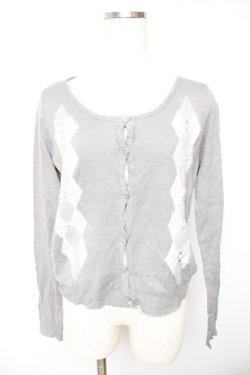 画像1: axes femme / アーガイルJQカーディガン M グレー Y-26-01-22-082-AX-TO-SZ-ZY