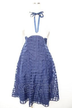 画像1: axes femme / シアーチェックドッキングワンピース F 紺 Y-26-01-22-121-AX-OP-SZ-ZY