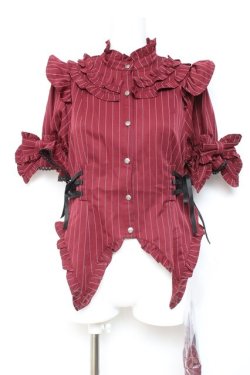 画像1: Chalmiere / ストライプリボンブラウス M ワイン Y-26-01-24-046-LO-BL-SZ-ZY