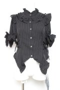 Chalmiere / ストライプリボンブラウス M 黒 Y-26-01-24-047-LO-BL-SZ-ZY