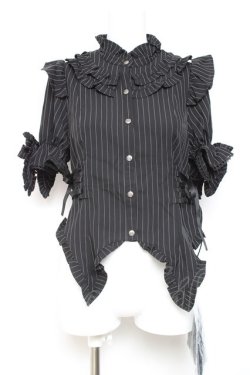 画像1: Chalmiere / ストライプリボンブラウス M 黒 Y-26-01-24-047-LO-BL-SZ-ZY