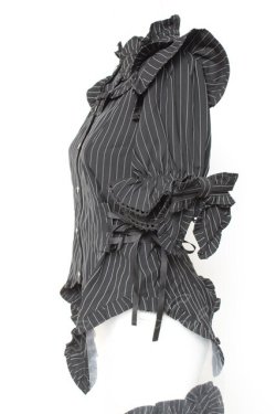 画像2: Chalmiere / ストライプリボンブラウス M 黒 Y-26-01-24-047-LO-BL-SZ-ZY