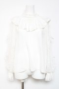 axes femme kawaii / ヴィンテージシフォンブラウス  白 Y-26-01-24-051-AX-BL-SZ-ZY