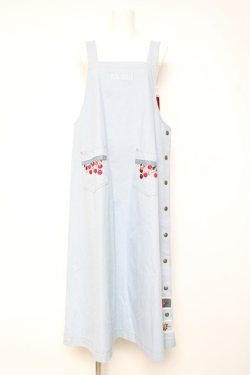 画像1: PINK HOUSE / チェリー刺繍使いデニムジャンパースカート F サックス Y-26-01-24-091-LO-SK-SZ-ZY