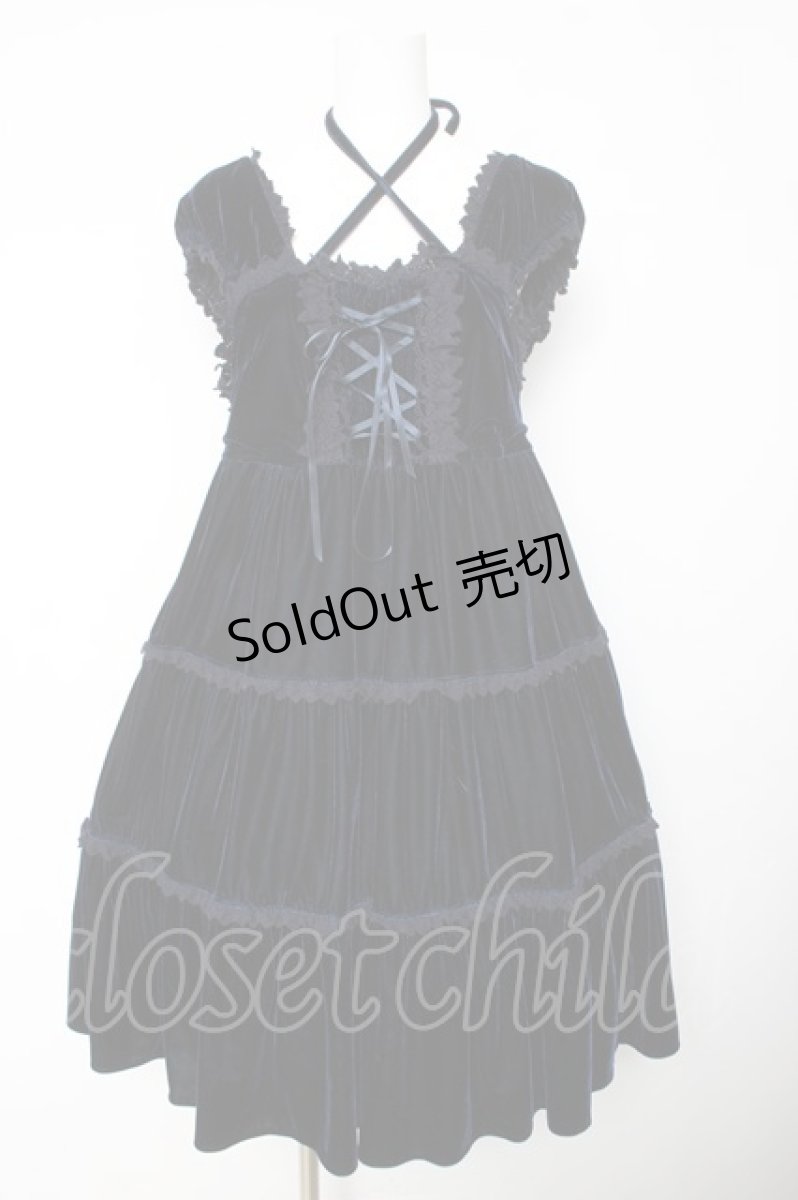 画像1: BABY, THE STARS SHINE BRIGHT / ベロア3段ティアードベビードールジャンパースカート  紺 Y-26-01-24-109-BA-OP-SZ-ZY (1)