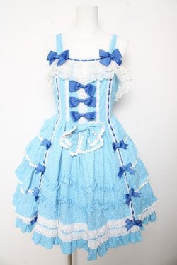 画像1: AND ROMEO / 小さなさくらんぼと細ストライプのジャンパースカート  ブルー Y-26-01-24-112-LO-OP-SZ-ZY