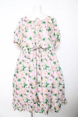 画像1: Perla nell' ostrica / いちごプリントキャンディボタンワンピース  ピンク Y-26-01-24-130-EL-OP-SZ-ZY