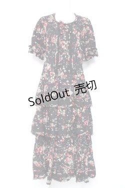 画像1: PINK HOUSE / いちごブーケフリルワンピース F 黒 Y-26-01-27-025-LO-OP-SZ-ZY