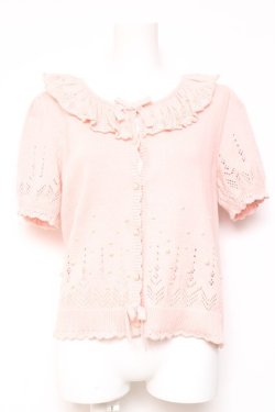 画像1: PINK HOUSE / パール使い透かし柄ニットカーディガン  ピンク Y-26-01-27-029-LO-TO-SA-ZY