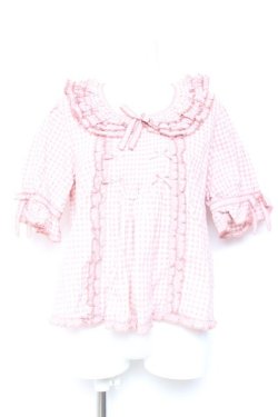 画像1: PINK HOUSE / ギンガムチェックパッチワークフリルブラウス F ピンク Y-26-01-27-032-LO-BL-SZ-ZY